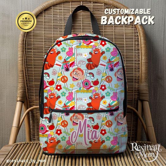 Turning Red Backpack, Cute Red Panda Kids Backpack with Mei Lee Design, School Bag for Girls, Turning Red Birthday Gift, Pixar Fan Backpack