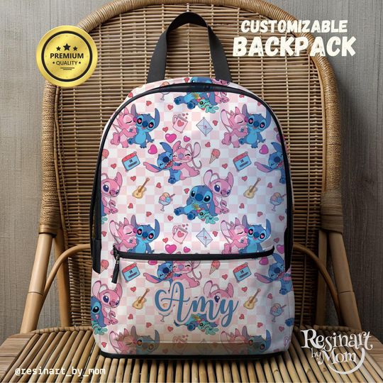 Stitch and Angel Backpack, Stitch Backpack for kids, Disney Backpack, Disney Bag, Disney School Bag, Customizable Backpack