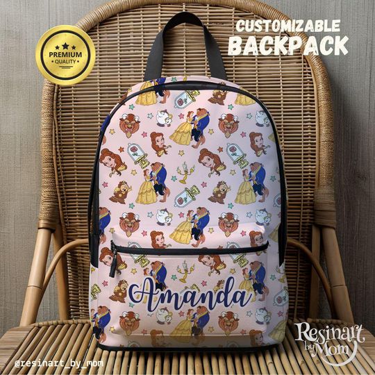Beauty and the Beast Backpack, Belle Backpack for kids, Disney Backpack, Disney Park Bag, Disney School Bag, Customizable Backpack
