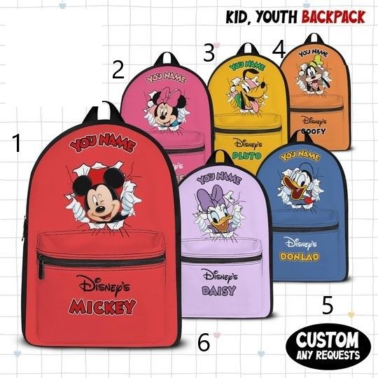 Custom Mickey And Friends Backpack, Mickey Kids School Bag, Custom Name Backpack, Cute Kids Backpack, Birthday Gift, Fun Travel Bag