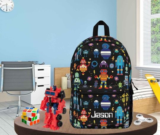 Robot Backpack, Personalized Boys Book Bag, Robot Lover gift, for son, grandson or nephew, Waterproof back to school knapsack