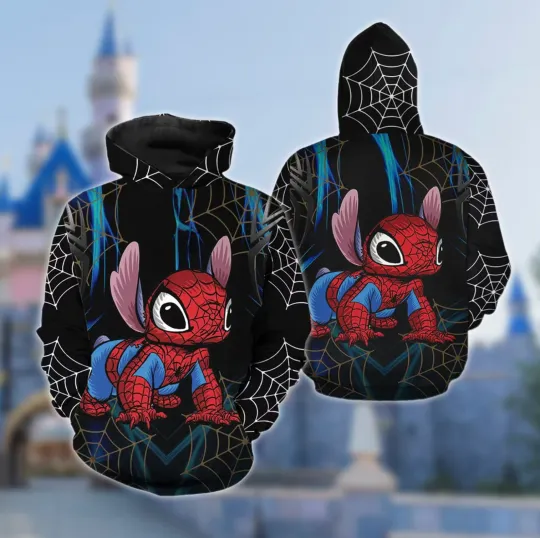 Spiderman Stitch And Lilo Mash Up 3D Hoodie, Lilo & Stich All Over Print Shirt