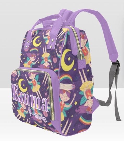 Personalized Fairy Diaper Bag | Custom Backpack | Baby Shower Gift | New Mom Gift | Purple Diaper Bag