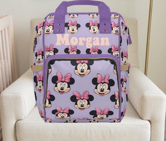 Minnie Mouse Diaper Backpack, Custom Girl Diaper Bag, Disney Toddler Backpack, New Mom Gifts