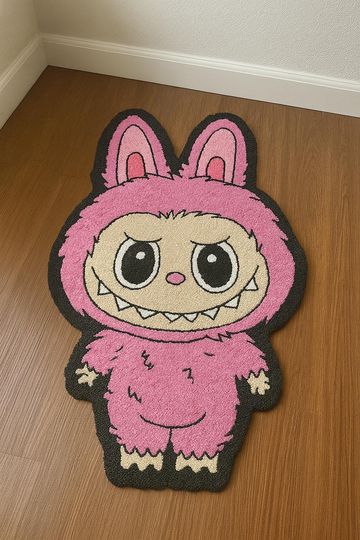 Pink Labubu Rug, 3D Rugs, Funny Room Decor, Unique Home Decor, Kawaii Carpet, Girl Room Mat