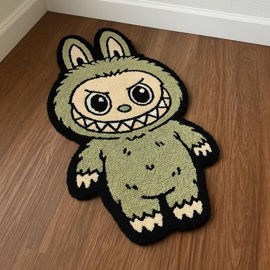 Green Labubu Tufted Rug, 3D Rugs, Monster Carpet, Funny Room Decor, Unique Home Gift Idea