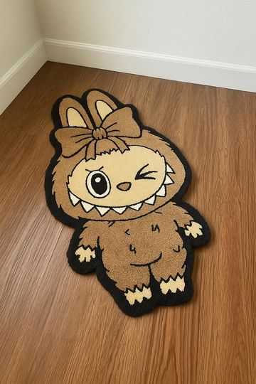 Brown Labubu Tufted Rug, 3D Cartoon Floor Mat, Funny Room Decor for Bedroom or Office