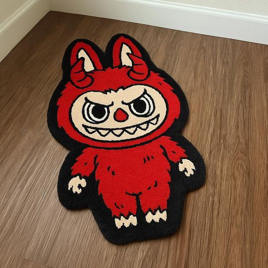Red Monster Labubu Tufted Rug, 3D Rugs, Cool Cartoon Rug, Funny Room Decor, Unique Home Accent