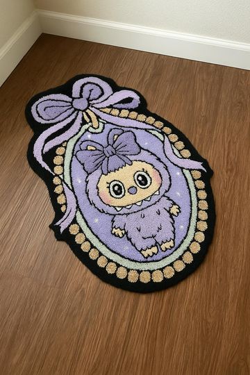 Purple Mirror Labubu Tufted Rug, 3D Rug for Cute Room Decor, Unique Fun Carpet Gift