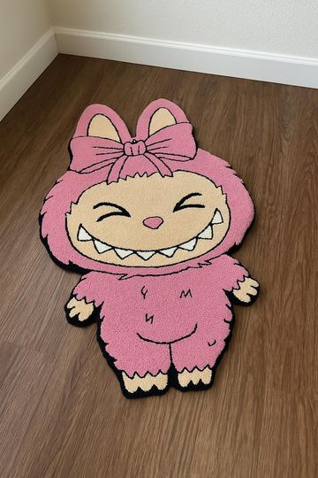 Pink Labubu Tufted Rug, Cute 3D Rug for Funny Room Decor, Unique Soft Carpet Accent Gift