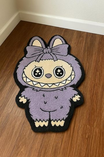 Purple Bow Labubu Tufted Rug, 3D Cartoon Rug, Funny Girl Room Decor for Soft Flooring