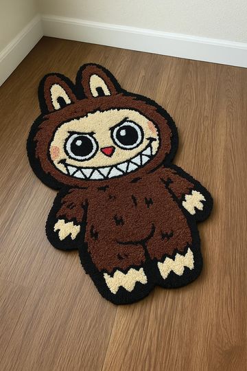 Brown Labubu Tufted Rug, 3D Rugs, Earth Tone Rug, Funny Room Decor, Unique Plush Home Gift