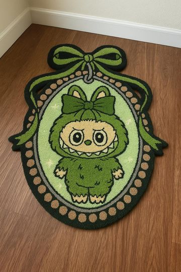 Green Mirror Labubu Tufted Rug, Unique 3D Funny Rug, Soft Plush Home Carpet Decor