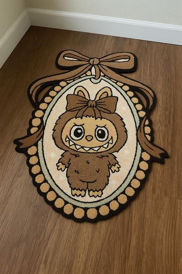 Brown Mirror Labubu Tufted Rug, 3D Plush Rug, Funny Home Carpet for Kids Room Decor