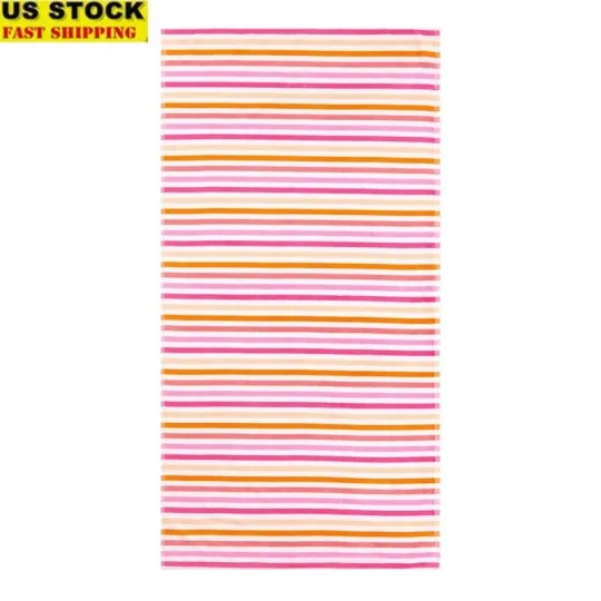 Beach Towel Striped Cotton-Blend Soft Absorbent Lightweight Outdoor Activities