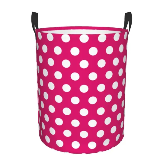 Pink and White Polka Dots Laundry Basket - Foldable Storage Bin for Kids Nursery