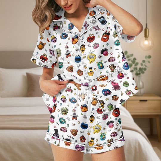 The Muppet Show Pajamas, K the frog Pajamas Set, Miss Piggy Silk Pajamas, Funny Muppets Pajamas Women, Muppet Pajamas Shorts