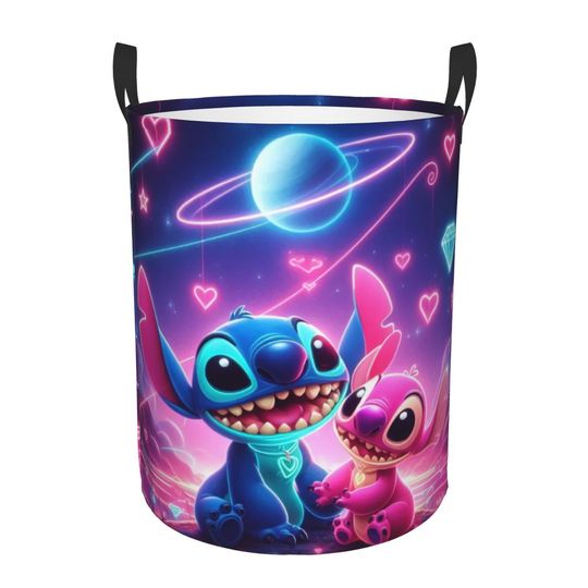 Stitch Angel Starry Sky Laundry Basket - Collapsible Large Capacity Clothes Storage Bin