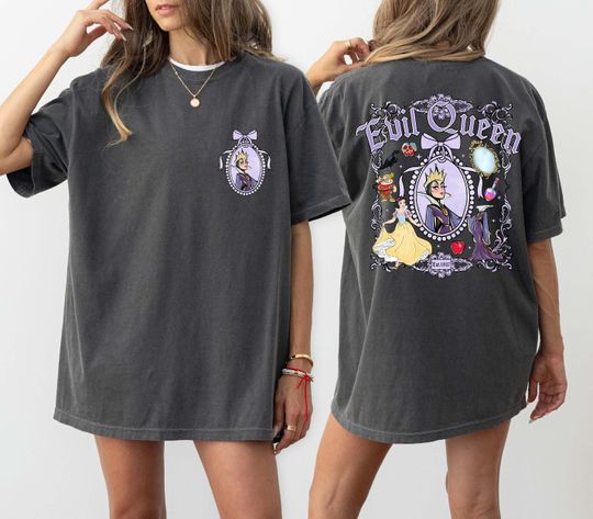 Watercolor Evil Queen Coquette Bow Shirt, Comfort Colors Evil Queen And Snow White Bow Mirror Shirt, Magic Kingdom Shirt, Disney Castle Tee