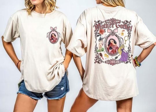 Retro Watercolor Mother Gothel Coquette Bow Shirt, Rapunzel And Mother Gothel Bow Mirror Shirt, Magic Kingdom Tee, Disney Tee