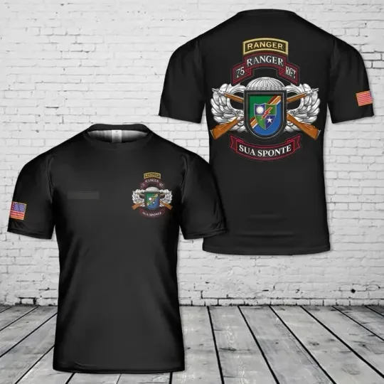 Custom Name US Army 75th Ranger Regiment With Tab and Insignia T-Shirt 3D