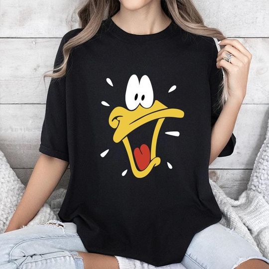 Vintage 1989 Daffy Duck Big Face T-Shirt Warner Bros Looney Tunes Cartoon Characters Shirts, Disney Funny Shirt