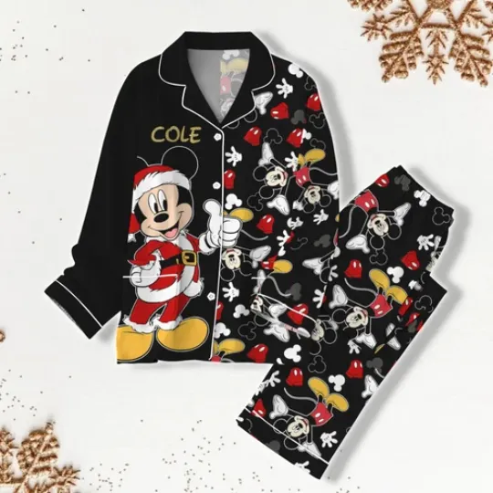 Christmas Mickey Mouse Christmas Pajamas, Mickey Pj Set, Luxury Silk Pajamas