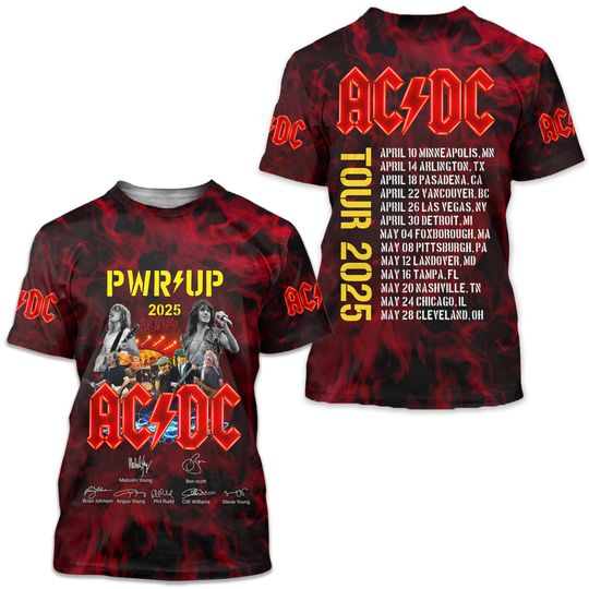 AC.DC 52nd Anniversary T-Shirt, PWR UP 2025 Tour , Rock Band Signature