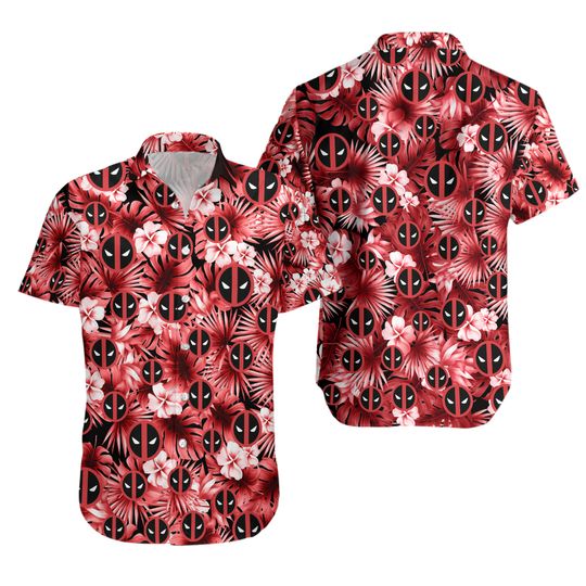 Deadpool Symbol Summer Floral Vacation, Deadpool Superhero Button Up, Hero Tropical Hawaii Shirt, Deadpool Summer Trip