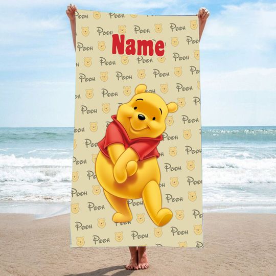 Personalized Name Winnie The Pooh Beach Towel, Disney Bath Towel, Pool Towel, Disneyland Gift For Kid, Kids Beach Towel, Summer Vacation