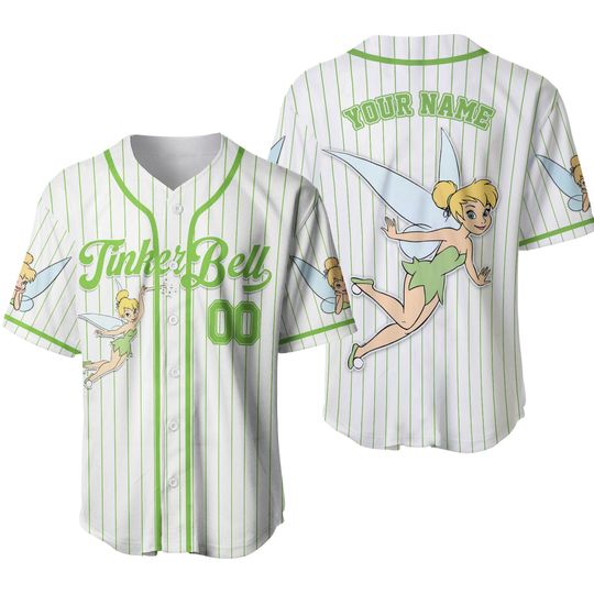 Personalized  Disney Tinkerbell Simple Stripe Baseball Jersey