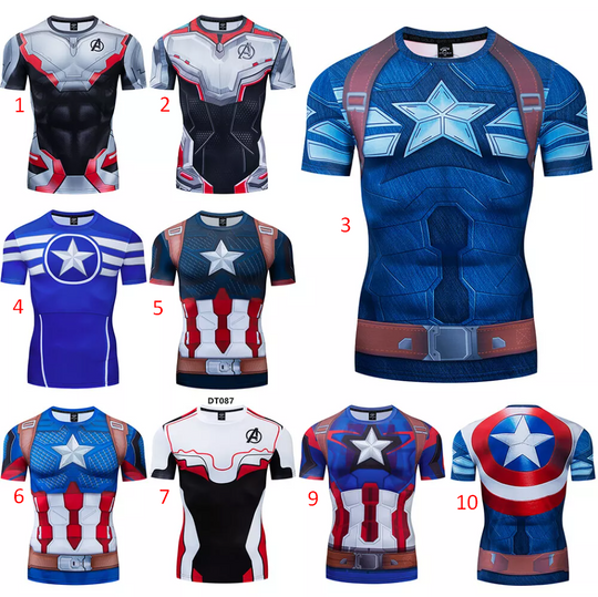 Men Sport Gym T-Shirt Tights Compression Baselayer Captain America Tee Tops