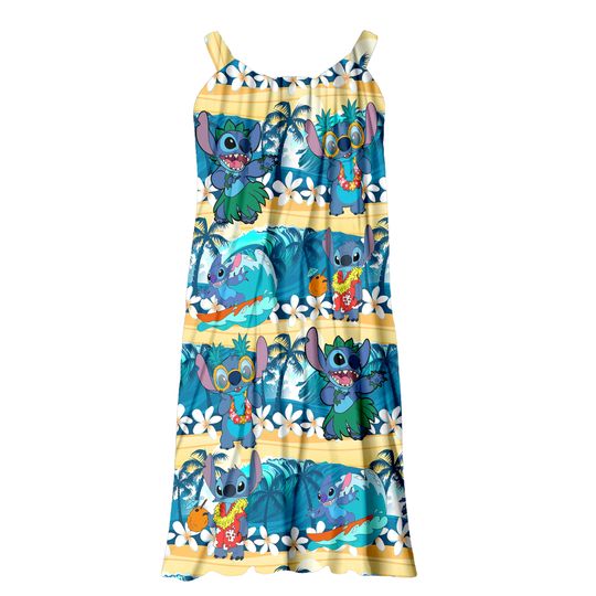Stitch Vacation Sling Summer Dress, Cute Disney Beach Dress, Disney Summer Sundress, Tropical Cruise Outfit
