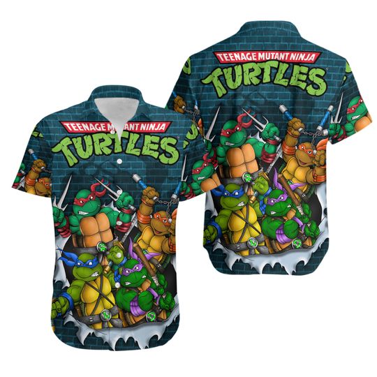 Teenage Mutant Ninja Turtles Aloha Summer Beach Button Down Hawaiian Shirt