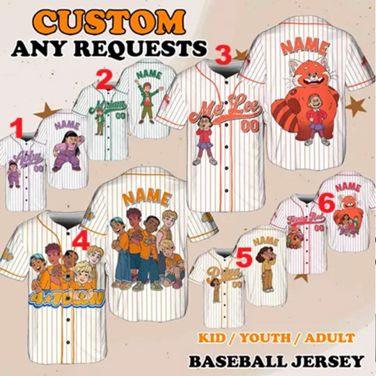 Turning Red Characters Jersey, Turning Red Mei Priya Abby Jersey, Disney Red Panda Jersey, Turning Red Costume, 4TOWN Jersey, QJ15