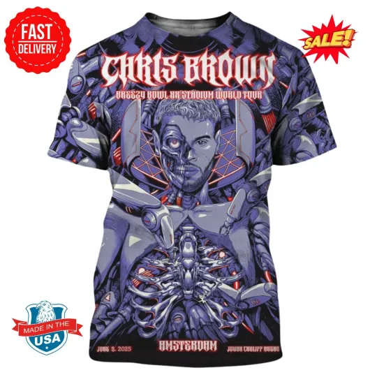 Chris Brown Amsterdam 2025 Breezy Bowl XX Stadium World Tour 3D Tee