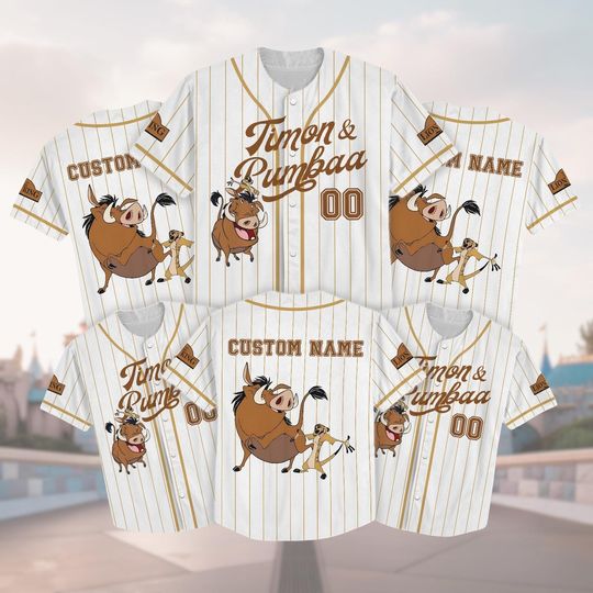 Timon And Pumbaa Lion King Baseball Jersey, Hakuna Matata Disney Shirt, Funny Cartoon Animal Tee, Matching Disney Family Trip Outfit