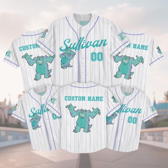 Custom Sulley Monsters Inc Baseball Jersey, James P Sullivan Shirt, Disney Pixar Baseball Shirt, Furry Monster Outfit, Blue Monster Tee