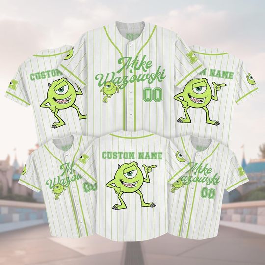 Custom Mike Wazowski Monsters Inc Baseball Jersey, Pixar Disney Jersey Shirt, Green Monster Outfit, One Eyed Fan Gift, Disney Jersey