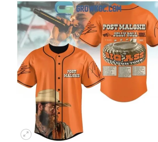 Post Malone Jelly Roll Big Ass Stadium Tour 2025 Baseball Jersey