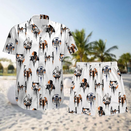 Star Wars Hawaiian Shirt, Darth Vader R2D2 Boba Fett Print, Galaxy Vacation Button Shirt, Star Wars Fan Gift, Summer Gift