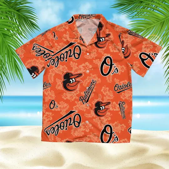 Baltimore Orioles Hawaii Shirt - Orange Floral Team Logo