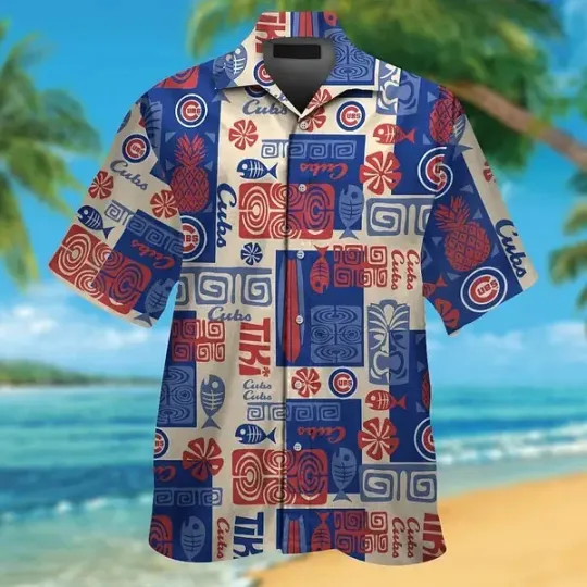 Chicago Cubs Short Sleeve Tropical Hawaiian Shirt