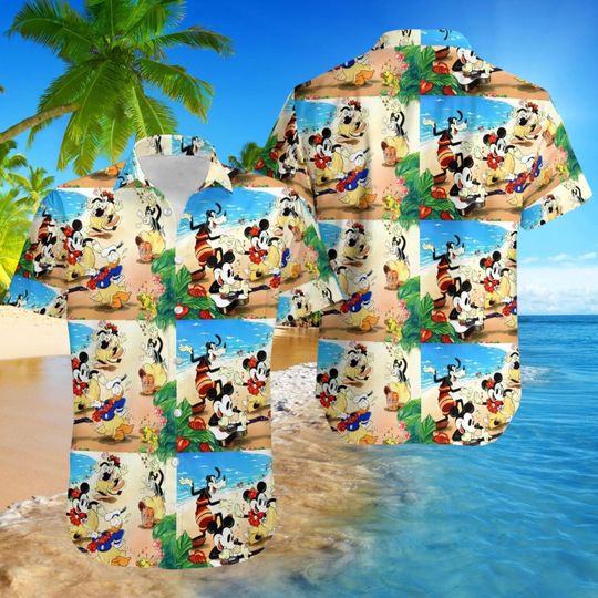 Mickey and Friends Hawaiian Shirt, Goofy Donald Pluto Beach Button Shirt, Disney Summer Vacation Tee, Mickey Cartoon Outfit