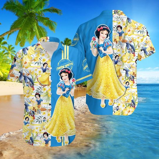 Snow White Hawaiian Shirt, Disney Princess Floral Button Shirt, Seven Dwarfs Summer Vacation Tee, Disney Family Trip Outfit