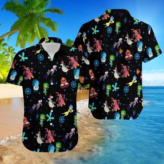 Inside Out Characters Hawaiian Shirt, Pixar Emotions Cartoon Top, Joy Sadness Anger Button Shirt, Disney Summer Gift For Him