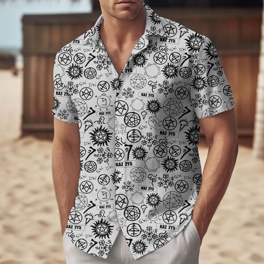 Supernatural Hawaiian Shirt, Anti Possession Symbol Shirt, Summer Fan Shirt for Men, Demon Protection Gift