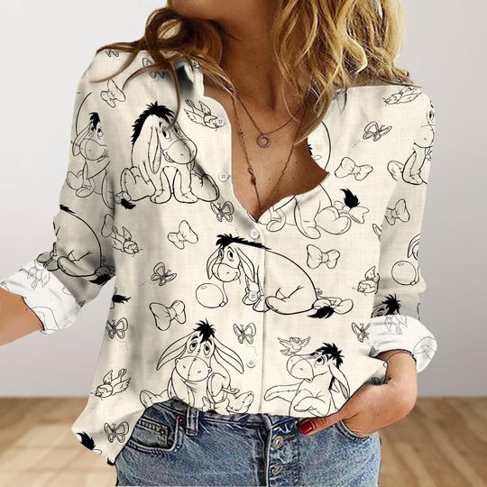 Vintage Eeyore Winnie The Pooh Blouses Shirt, Disney Eeyore Shirt, Disney World Women Blouse, Disneyland Button Up Shirt, Cartoon Shirt