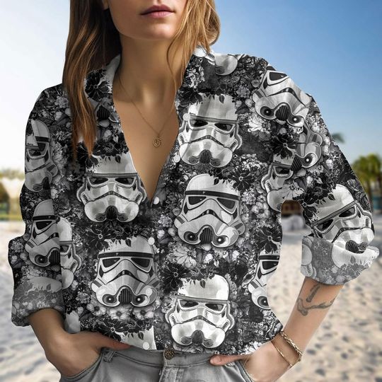 Stormtrooper Shirt, Star Wars Blouse Women Shirt, Disney Movie Long Sleeve Shirt, Star Wars Casual Shirt, Button Up Shirt, Gift For Her