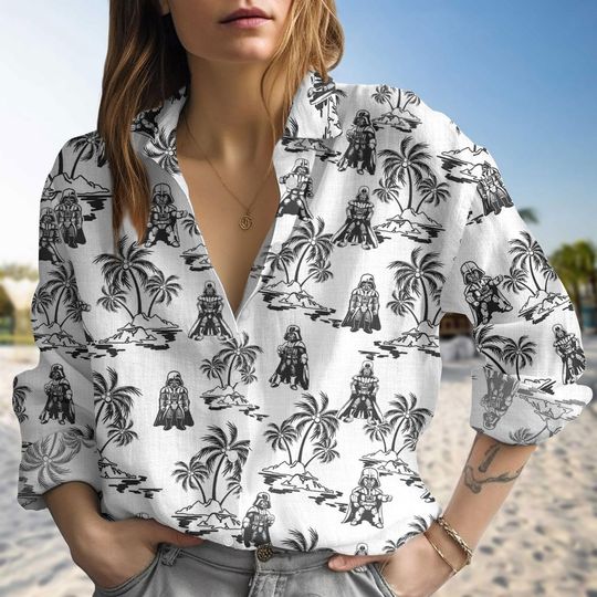 Disney Star Wars Darth Vader Blouse Shirt, Starwars Blouse Shirt Women, Star Wars Button Up Shirt, Linen-Look Shirt, Star Wars Fan Gift